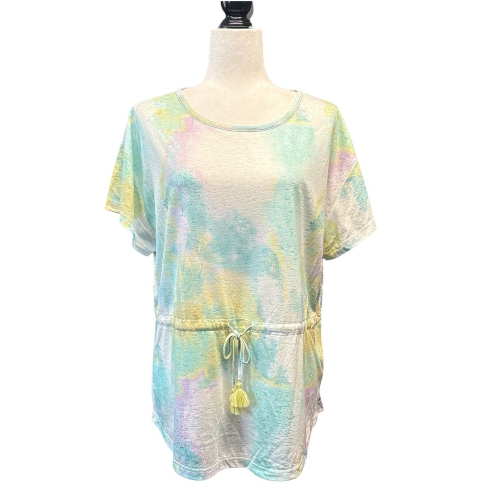 Tribal Jeans Coastal Vibes Tie Dye Knit Top‎ Beachgrass Green Yellow Size S NWT